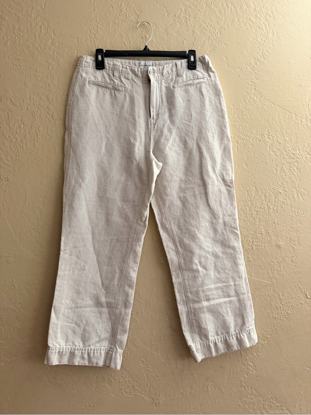 Calvin Klein Jeans Women's Linen blend Cropped Ankle Pants in Light Off-White